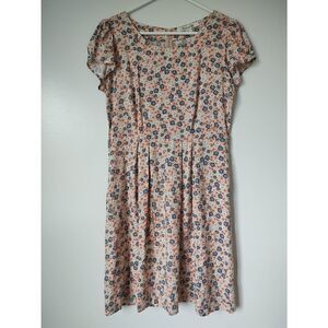 Forever 21 Women's Size Medium Peach Blue Floral Shor Sleeve Mini Dress